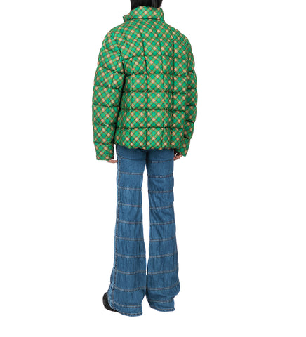 PRINTED QUILTED PUFFER GREEN PLAID