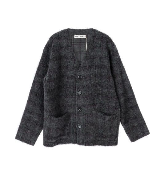 CARDIGAN FUZZED PLUM CHECK HAIRY WOOL