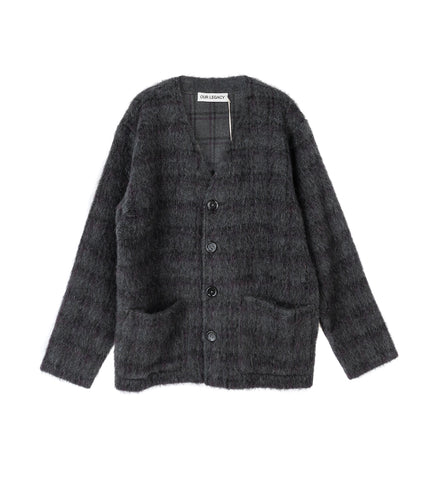 CARDIGAN FUZZED PLUM CHECK HAIRY WOOL