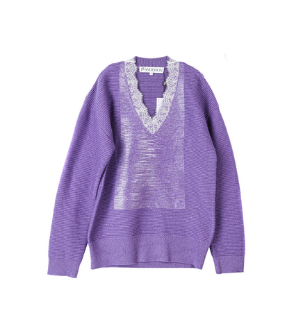 LACE TRIM V NECK JUMPER LAVENDER