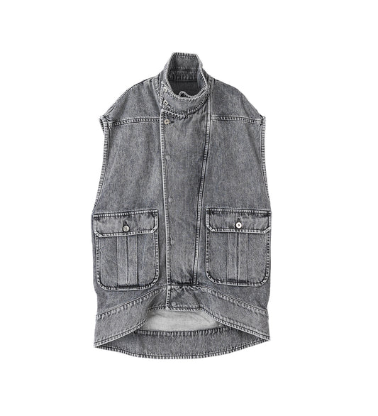 OVERSIZED SLEEVELESS HIGH NECK JACKET GREY