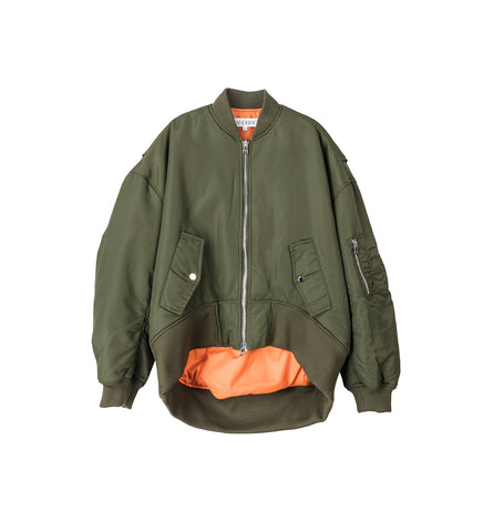 OVERSIZED CURVED HEM BOMBER JACKET OLIVE