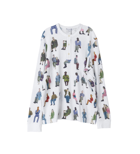 PRINTED WAFFLE HENLEY TOP WHITE