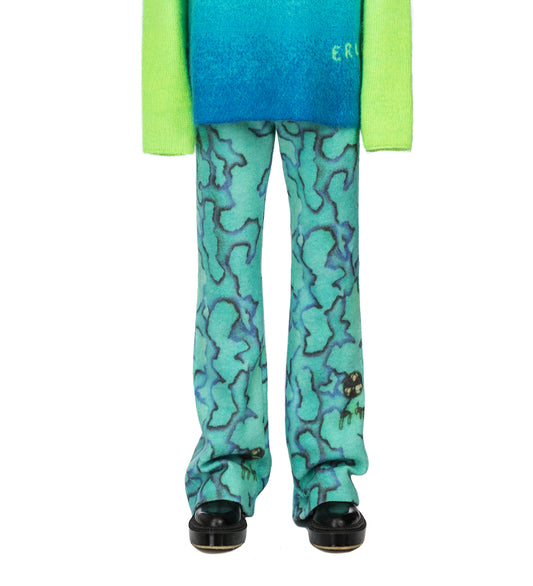 BACK VENT STRAIGHT LEG TROUSERS BLUE GREEN