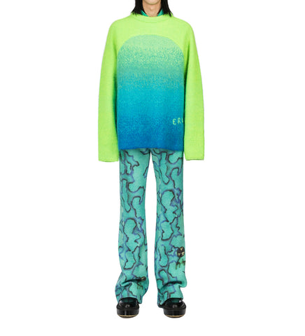 BACK VENT STRAIGHT LEG TROUSERS BLUE GREEN