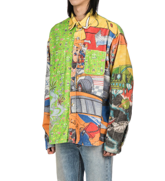 CORDUROY PRINTED OVERSHIRT GREEN