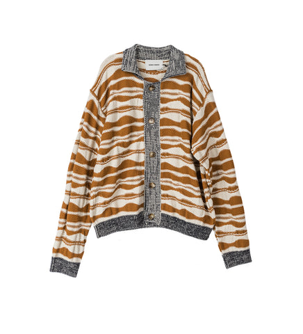 WAVE KNIT CARDIGAN RUST/BEIGE