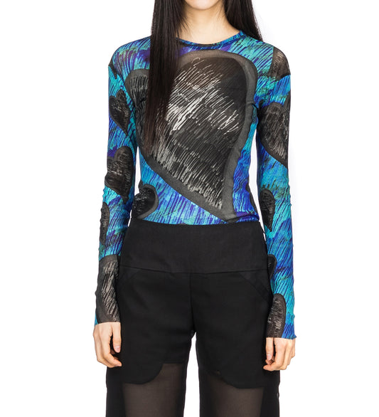 LONG SLEEVE MESH POLYAMIDE TOP BLUE & BLACK