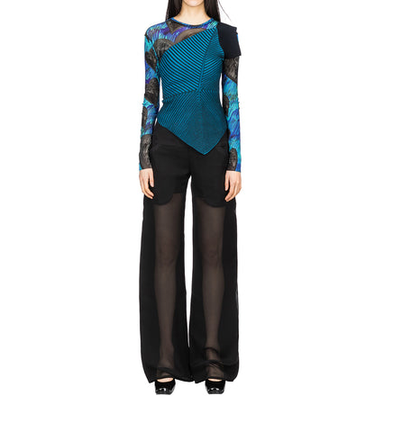 LONG SLEEVE MESH POLYAMIDE TOP BLUE & BLACK