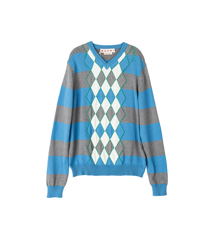 ARGYLE V NECK SWEATER BLUE/GREY/WHITE