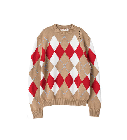 ARGYLE ROUNDNECK SWEATER BEIGE/RED/WHITE