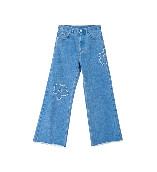 FLOWER PATCH DETAIL WIDE JEAN LIGHT BLUE