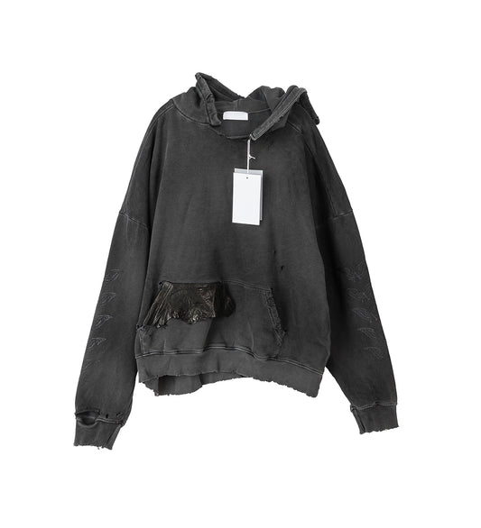 SCRAP LOGO HOODIE DIRTY BLACK