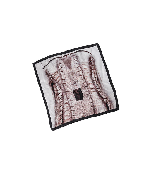 SILK SCARF PRINTED "TROMPE L'OEIL CORSET" DUSTY PINK/WHITE/BLACK
