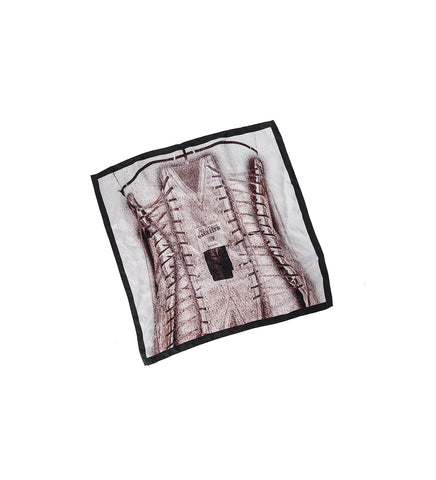 SILK SCARF PRINTED "TROMPE L'OEIL CORSET" DUSTY PINK/WHITE/BLACK