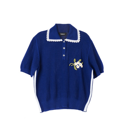 KNIT POLO NAVY BLUE/BIAIS