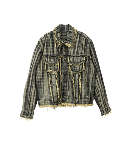 RAW EDGES DENIM JACKET TARTAN