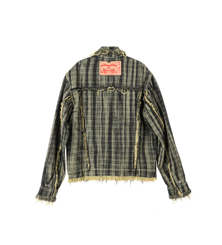 RAW EDGES DENIM JACKET TARTAN