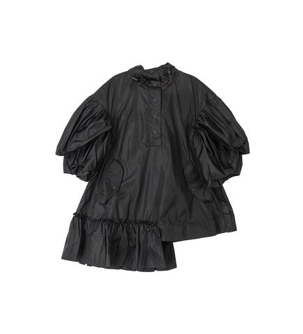 RUFFLE DETAIL PETAL SLEEVE CAGOULE BLACK