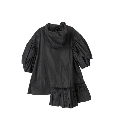 RUFFLE DETAIL PETAL SLEEVE CAGOULE BLACK