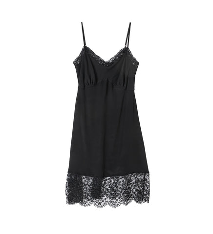 MINI SLIP DRESS W/DEEP LACE TRIM BLACK