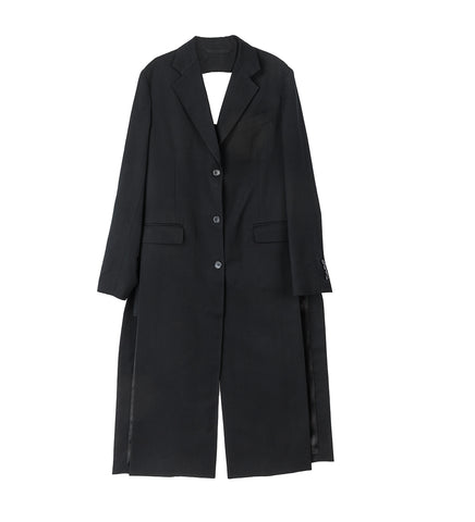 CUT OUT BOW DETAIL LONG TAILORED COAT W/SLITS BLACK