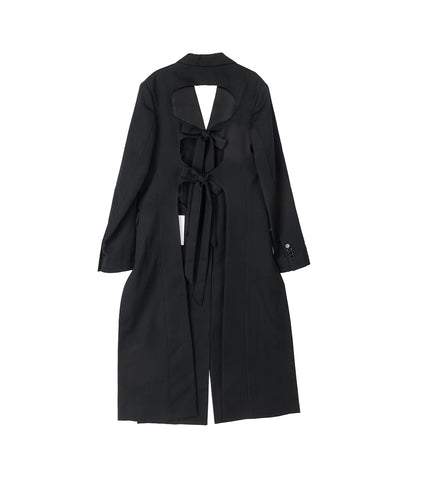 CUT OUT BOW DETAIL LONG TAILORED COAT W/SLITS BLACK