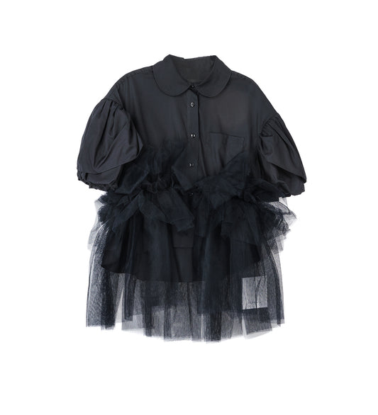 CROPPED PETAL SLEEVE BALLET TUTU HEM SHIRT BLACK