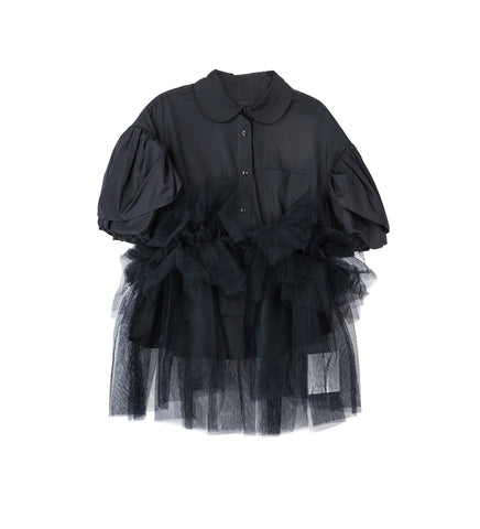 CROPPED PETAL SLEEVE BALLET TUTU HEM SHIRT BLACK
