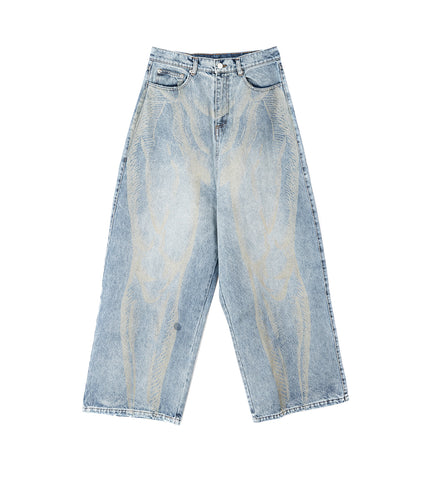 LASER ETCHED JEANS LIGHT WASH BLUE