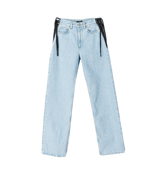 LACED-UP STRAIGHT LEG JEANS MEDIUM BLUE