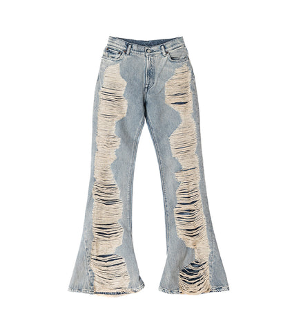 2024F FN LADDERS DESTROYED BOOT CUT JEANS MID BLUE