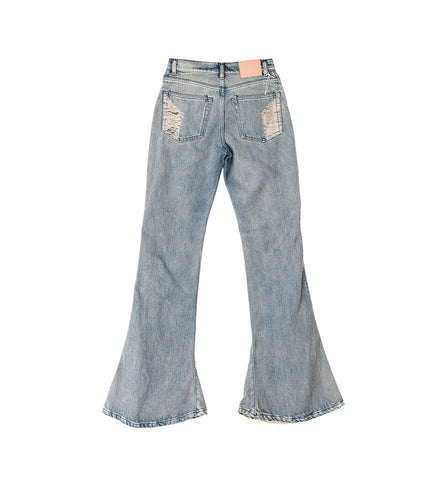 2024F FN LADDERS DESTROYED BOOT CUT JEANS MID BLUE