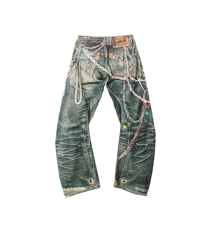 TROMPE L'OEIL STRAIGHT FIT JEANS MID BLUE