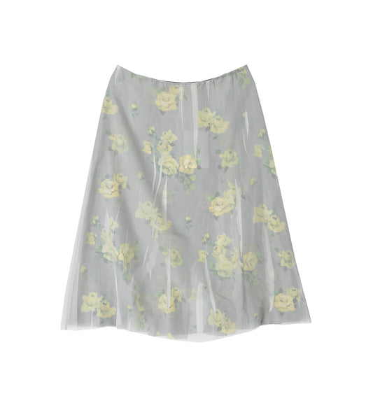 FLORAL PATTERN SKIRT YELLOW/GREY