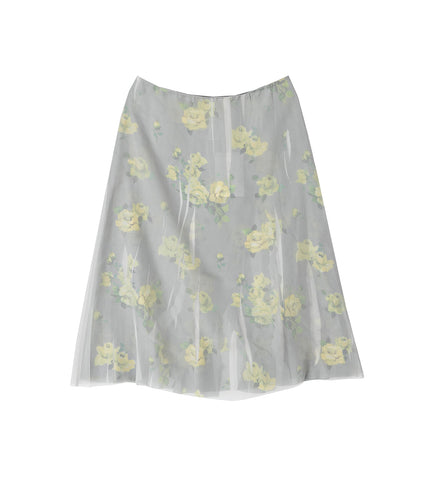 FLORAL PATTERN SKIRT YELLOW/GREY
