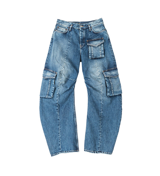 CARGO POCKET JEANS MID BLUE
