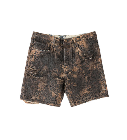 LOOSE FIT DENIM MONOGRAM SHORTS BROWN