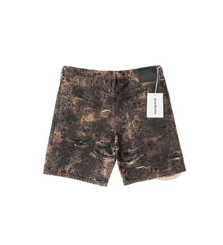 LOOSE FIT DENIM MONOGRAM SHORTS BROWN