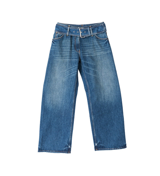 BELT DENIM PANTS MID BLUE