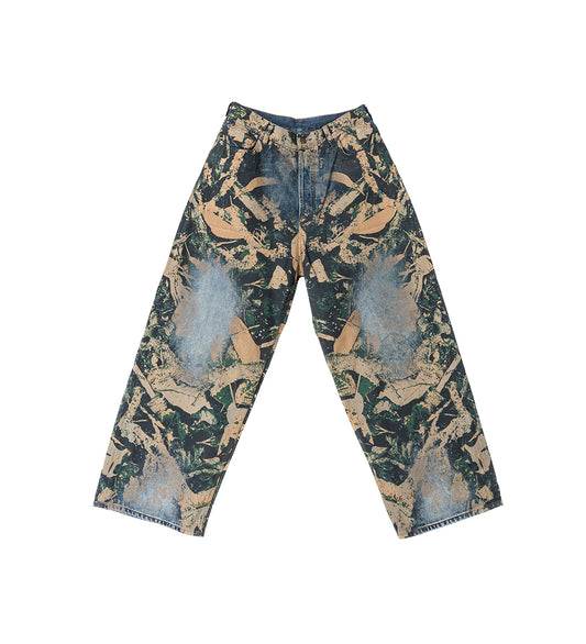 2023 DENIM MOSSY OAK SUPER BAGGY FIT PRINTED JEANS BROWN