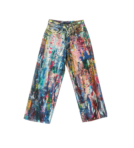 BAGGY FIT ARTISTIC PRINT DENIM PANTS BLUE/MULTI