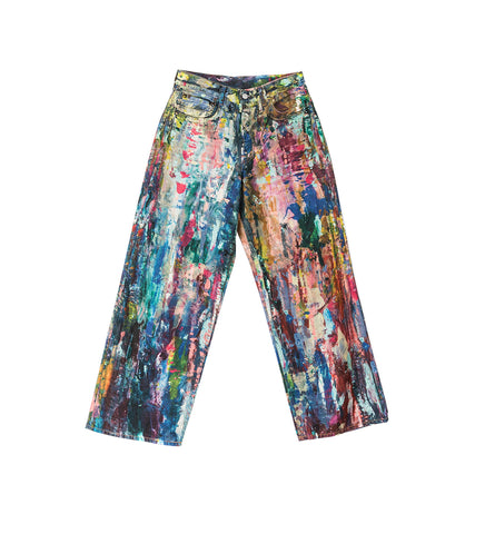 BAGGY FIT ARTISTIC PRINT DENIM PANTS BLUE/MULTI