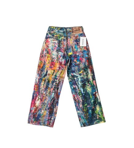 BAGGY FIT ARTISTIC PRINT DENIM PANTS BLUE/MULTI