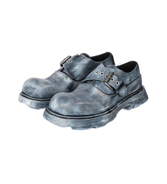BUCKLE ROUND TOE SHOES BLACK/GREY
