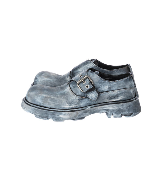 BUCKLE ROUND TOE SHOES BLACK/GREY