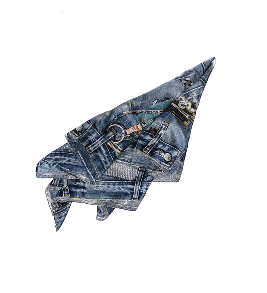 DENIM PRINT SILK SCARF BLUE