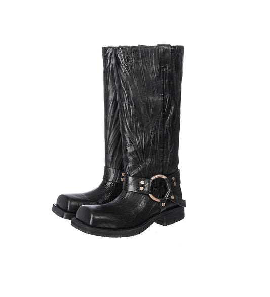 HIGH LEATHER BUCKLE BOOTS ANTHRACITE GREY