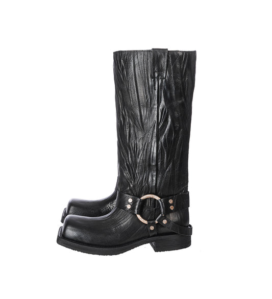 HIGH LEATHER BUCKLE BOOTS ANTHRACITE GREY