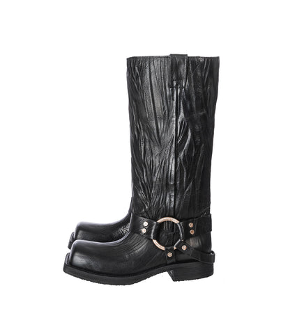 HIGH LEATHER BUCKLE BOOTS ANTHRACITE GREY
